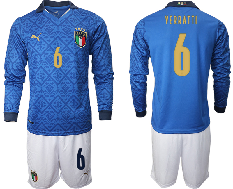 Cheap Men 2021 European Cup Italy home Long sleeve 6 soccer jerseys